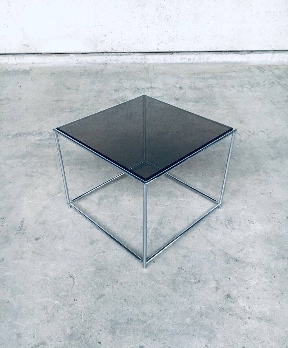 Sleek Design Metal & Fumé Glass Square Side Table, 1970s