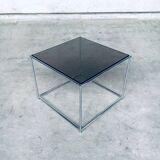 Sleek Design Metal & Fumé Glass Square Side Table, 1970s