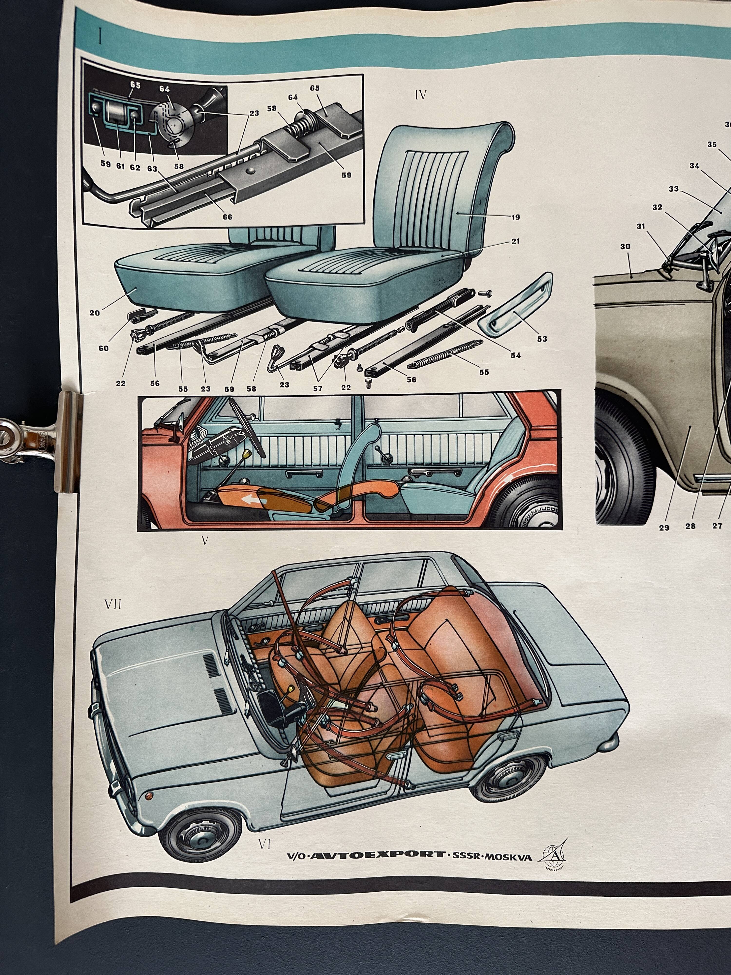 Fiat 124 Lada USSR Technical Drawing Poster