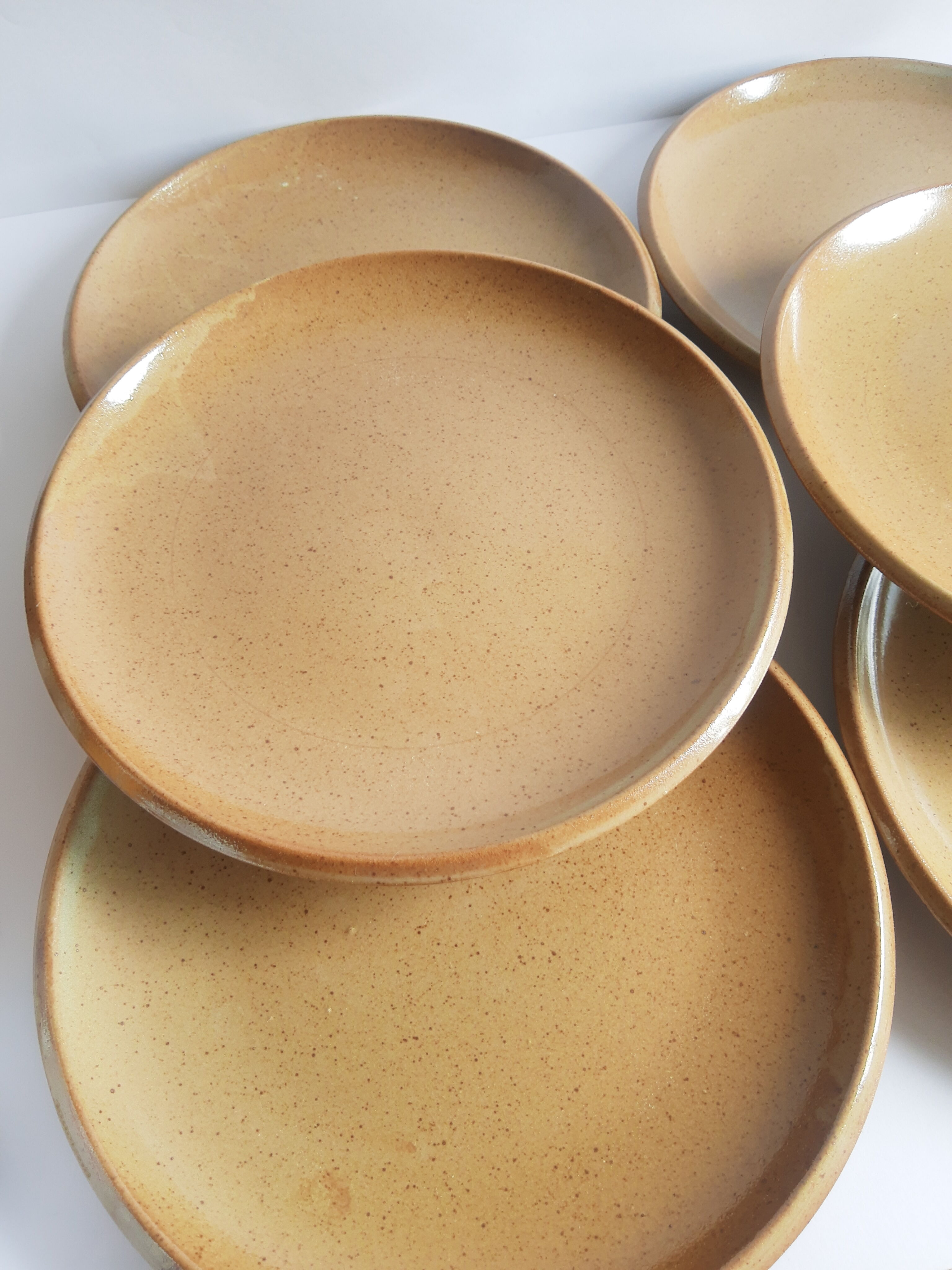 Set of 6 flat plates in Brenne stoneware from France vintage