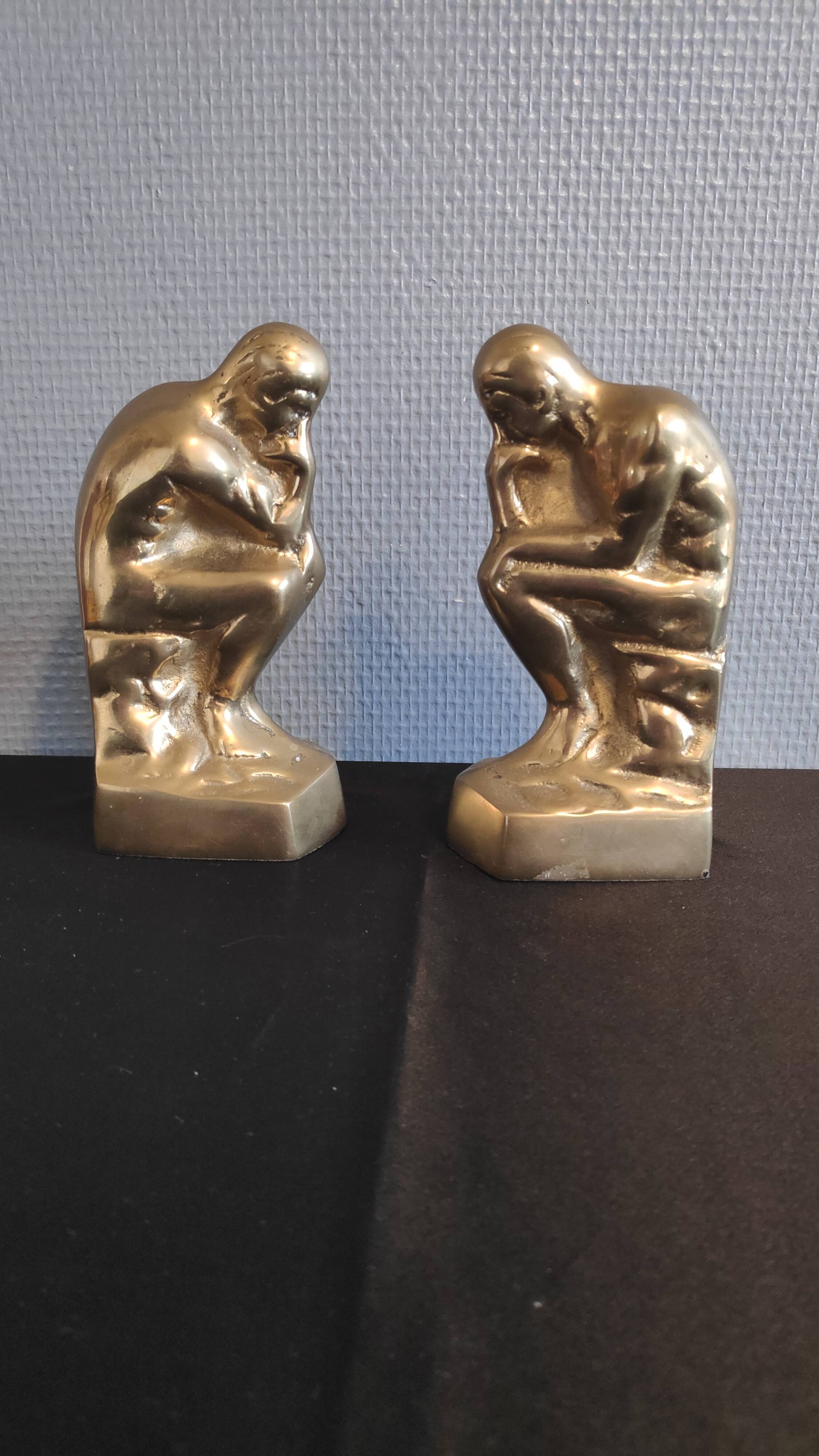 Brass bookend after rodin's "thinker"