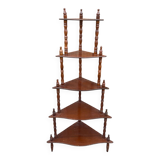 Wooden corner shelf on legs with 5 shelves