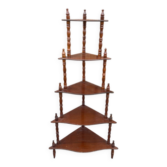 Etagère d'angle en bois sur pieds avec 5 tablettes