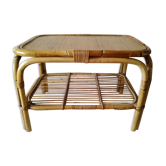 Table basse vintage en rotin et bambou
