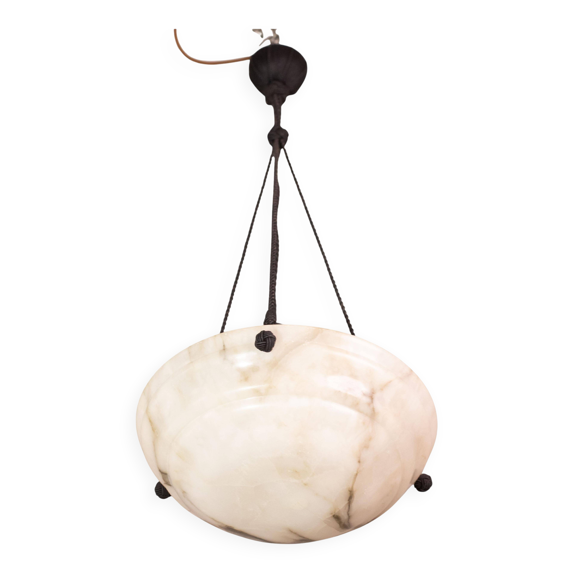 Lustre Art Déco en albâtre blanc, années 1950