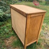 Vintage Scandinavian wooden chest of drawers with herringbone pattern - 4 drawers