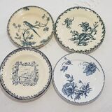 Mismatched lot of 4 flat plates of different earthenware factories, iron earth. Gien, Sarreguemines