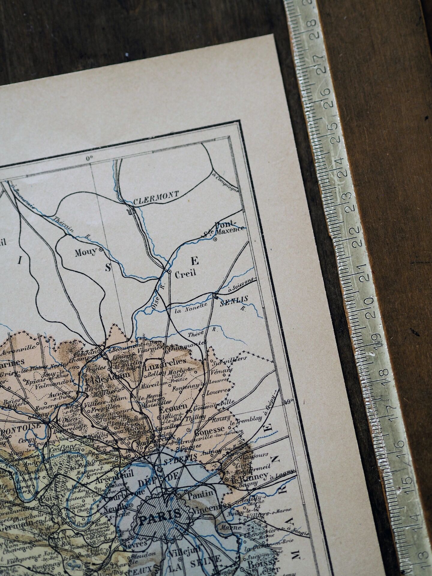 Map of Seine-et-Oise, France. Antique printed in 1889.