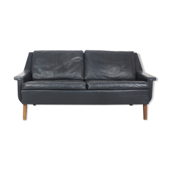 Danish design black leather sofa, 1960's