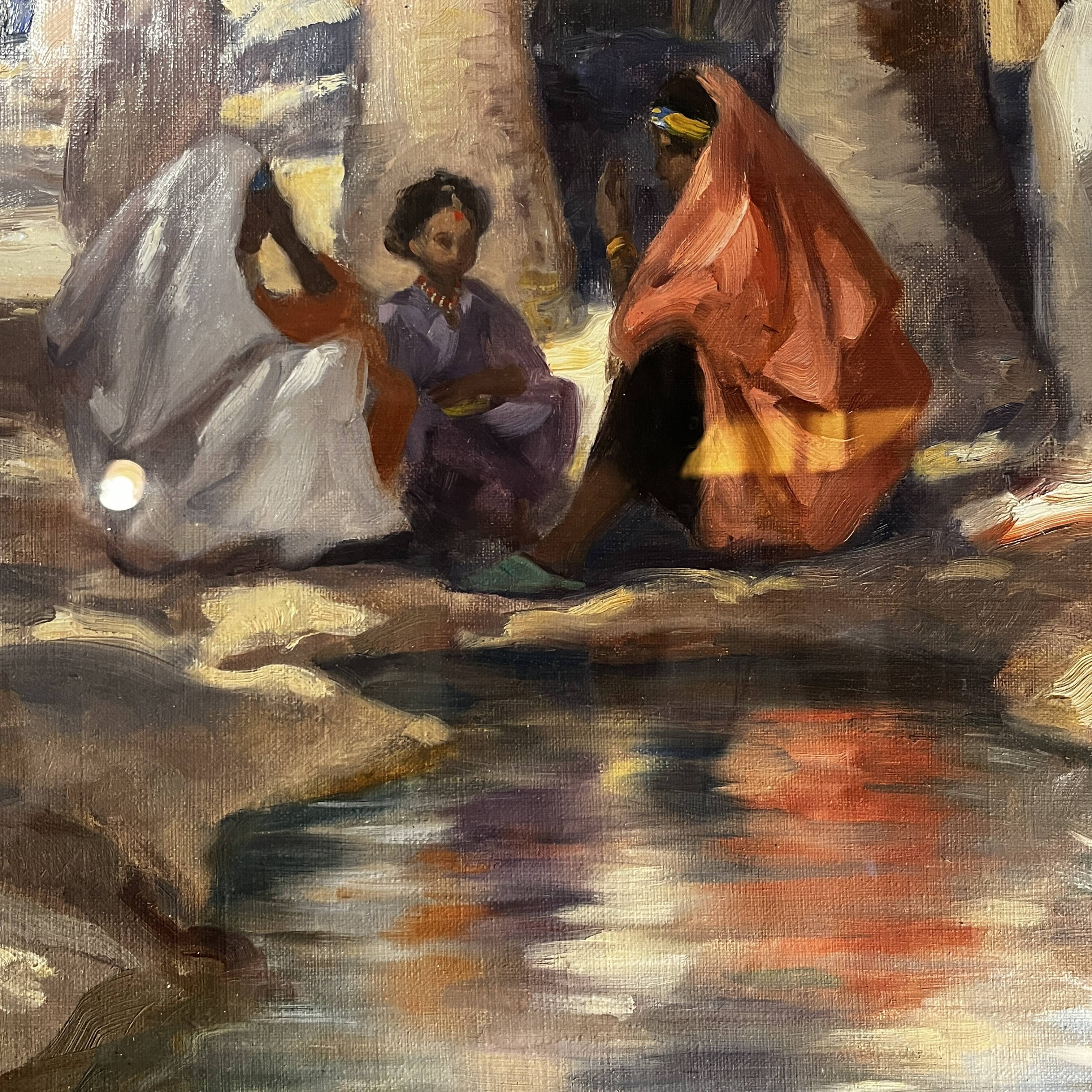 Orientalist impressionist painting, oil on canvas, ca 1940