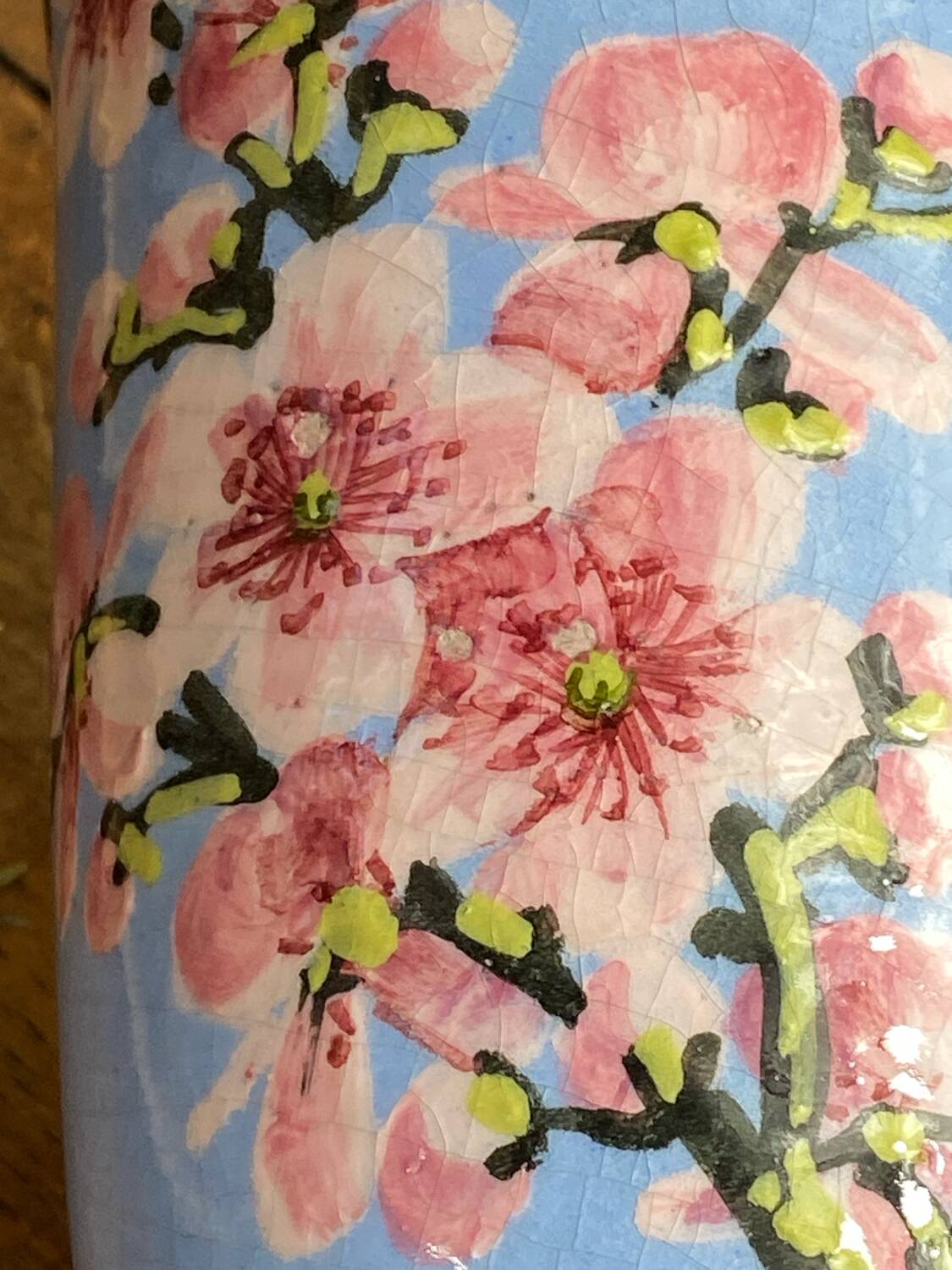 Ceramic vase, cherry blossom decoration, Pardi Vallauris