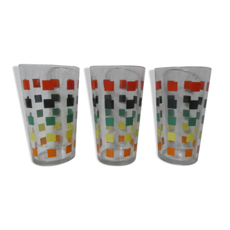 Set de 3 verres vintage multicolores