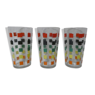 3 multicolored vintage glasses