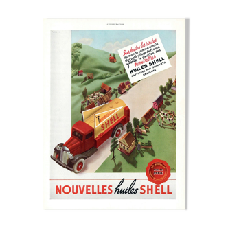 Affiche vintage années 30 Shell Automobile 30x40cm sans cadre
