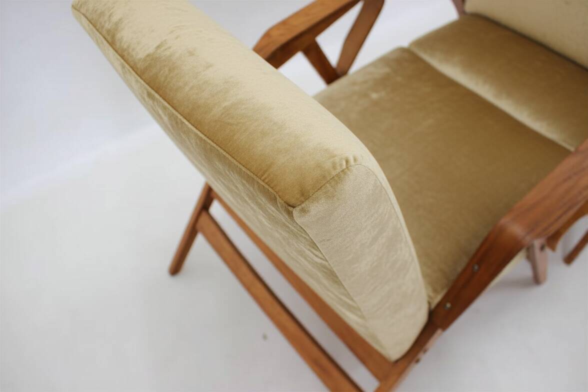 Mid-century armchairs, wooden frame & upholstered, František Jirák, 1960s–70s, Czechoslovakia