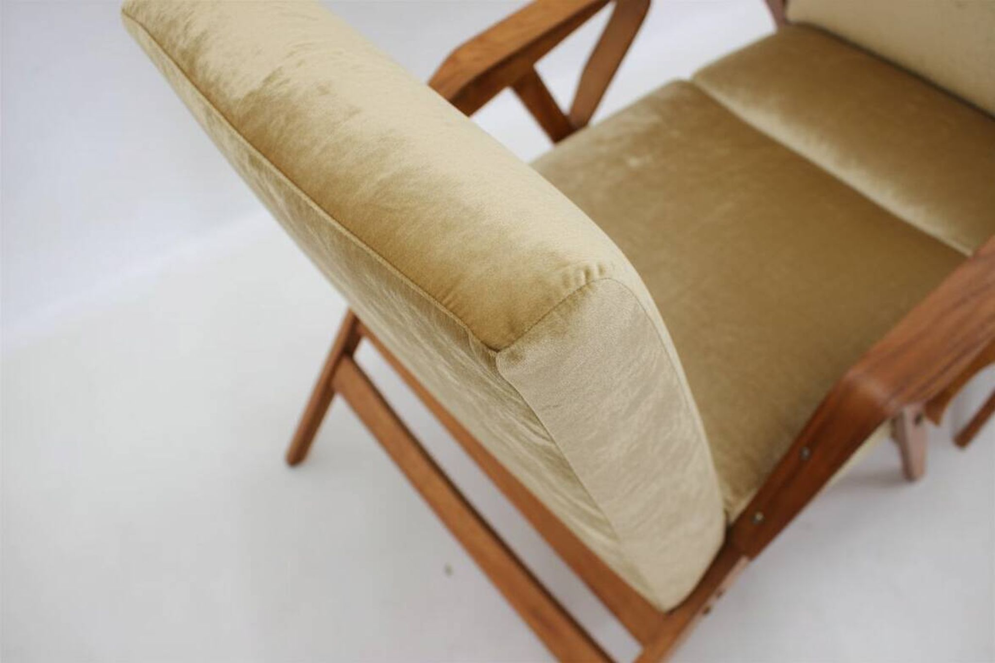 Mid-century armchairs, wooden frame & upholstered, František Jirák, 1960s–70s, Czechoslovakia