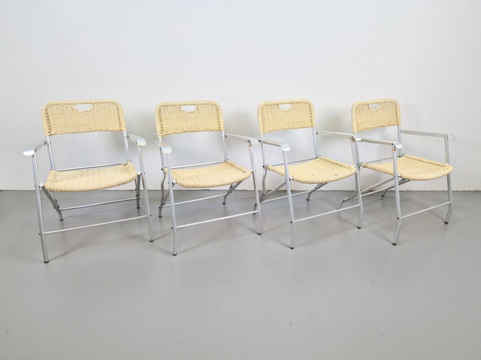 Mid-Century Tossa Wicker Folding Chairs by Hilbrant, Italy, 1960s, Set of 4