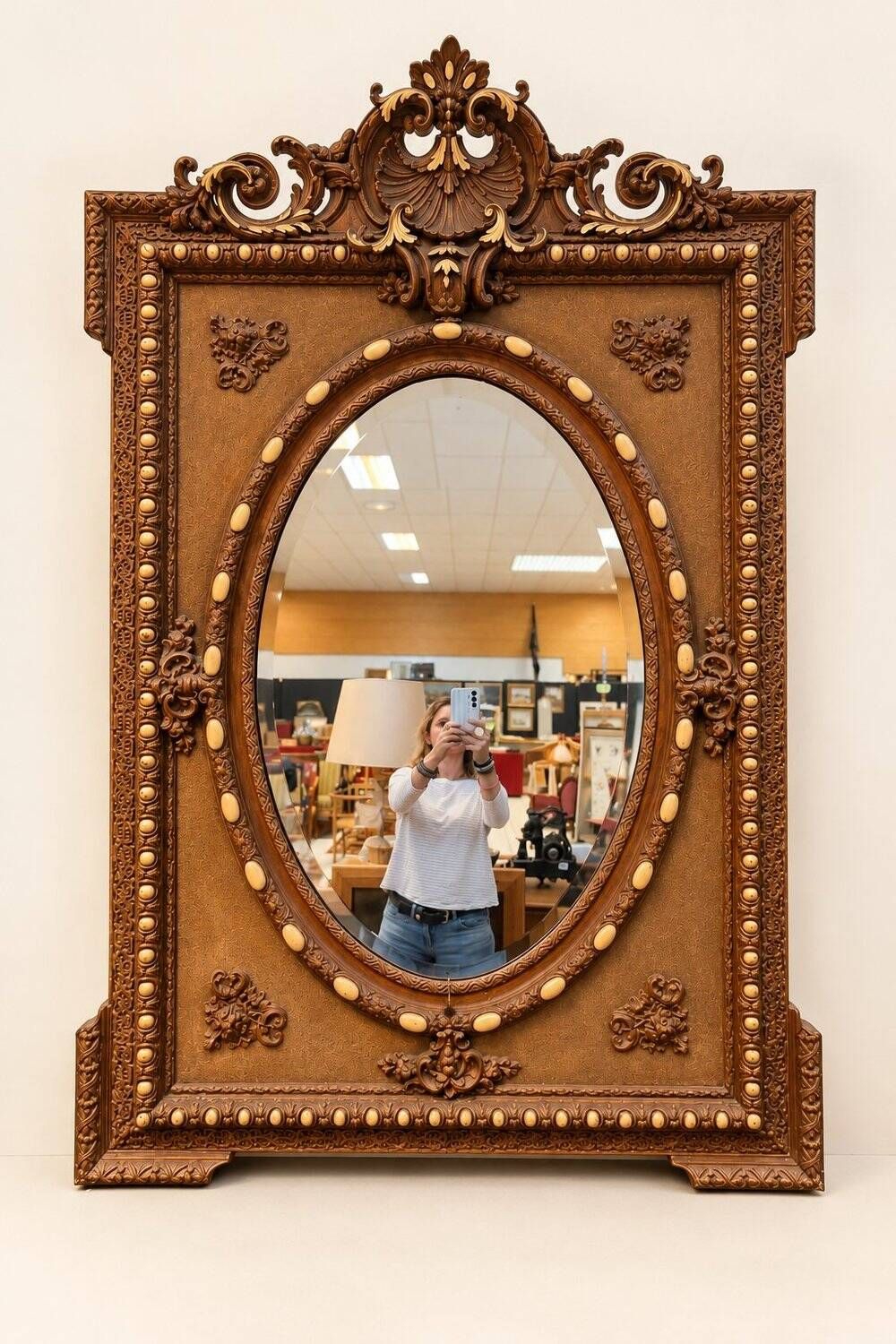 Large Napoleon III trumeau mirror, gilded wood, bevelled glass, 19th century.