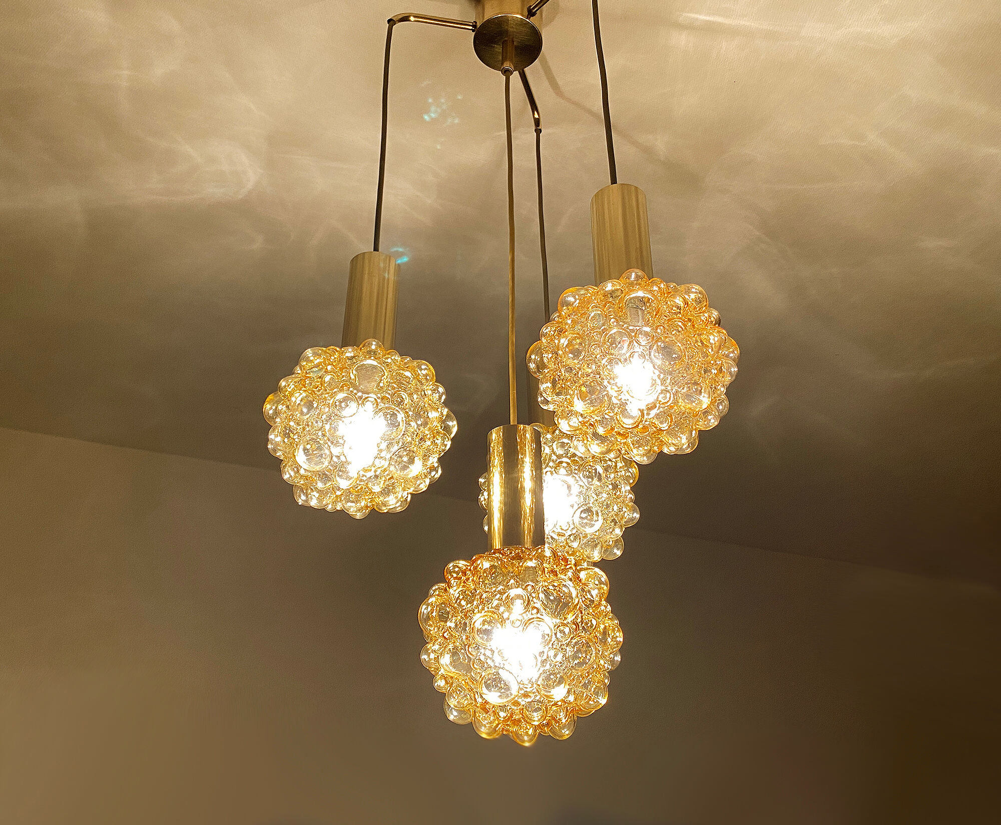 Vintage suspension lamp Limburg, Bubble Glass & Brass, 70s