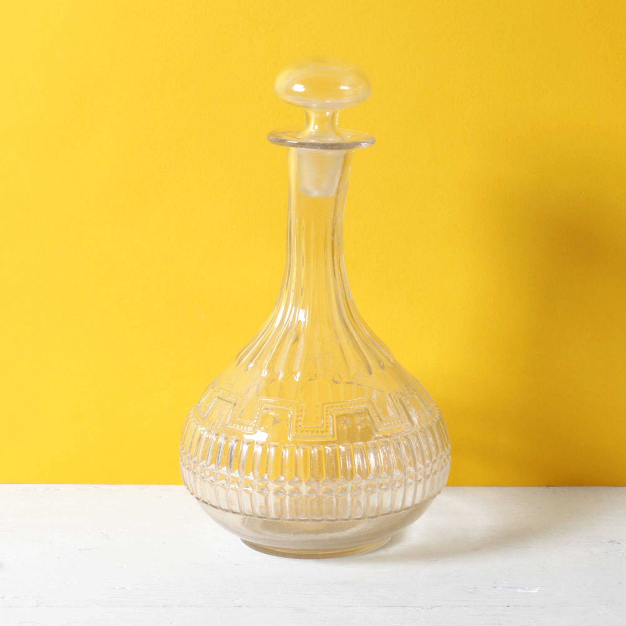 Glass Decanter / Mid-century Patterned Wine Carafe / Empoli / Italy / 1950s