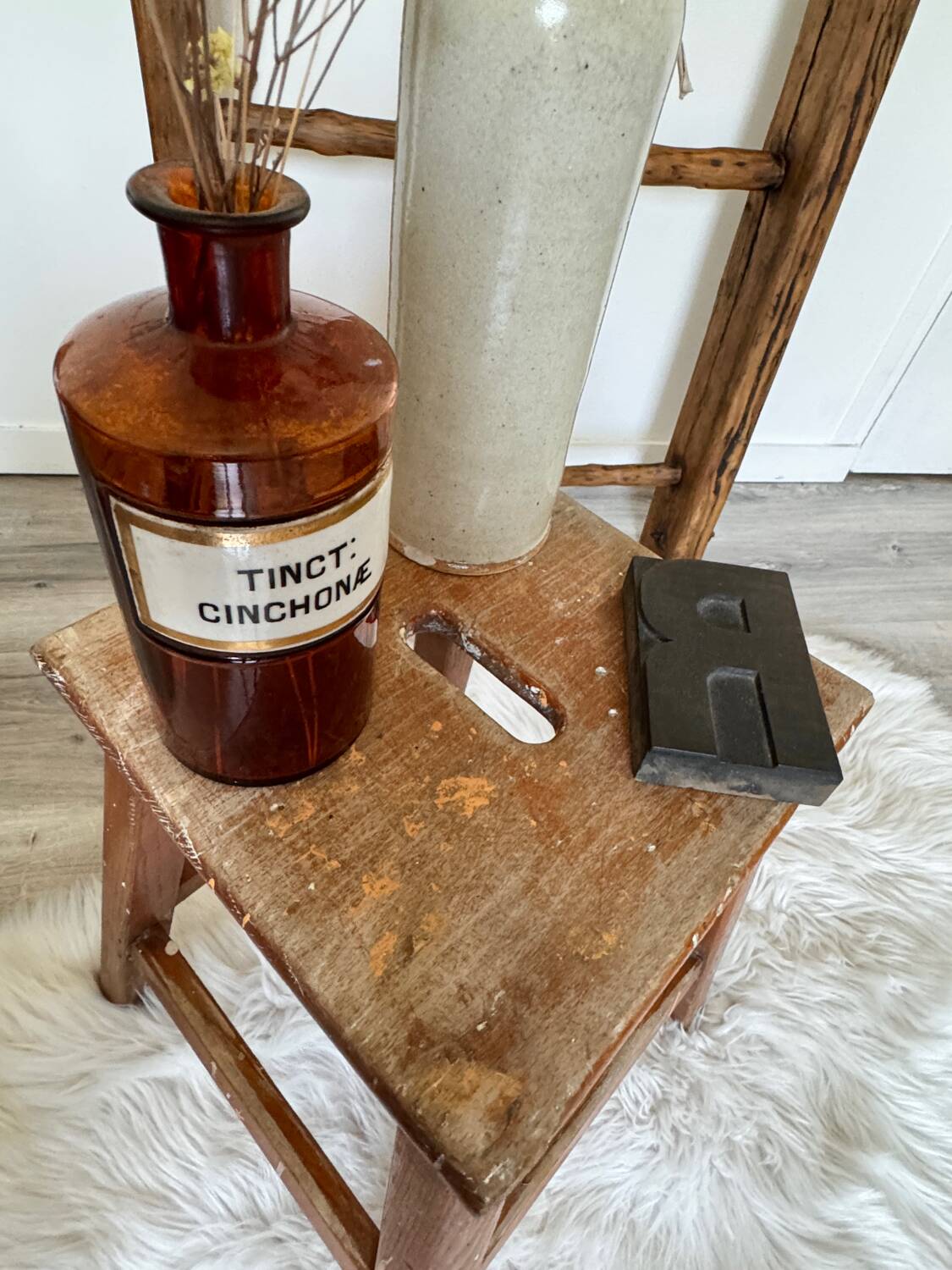 Old wooden painter's stool