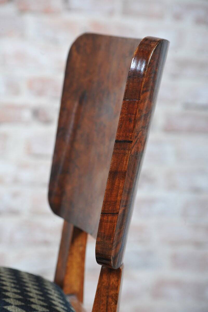 Vintage Art Deco Chairs in Beech and Walnut Veneer, Czech, 1920s, Set of 4