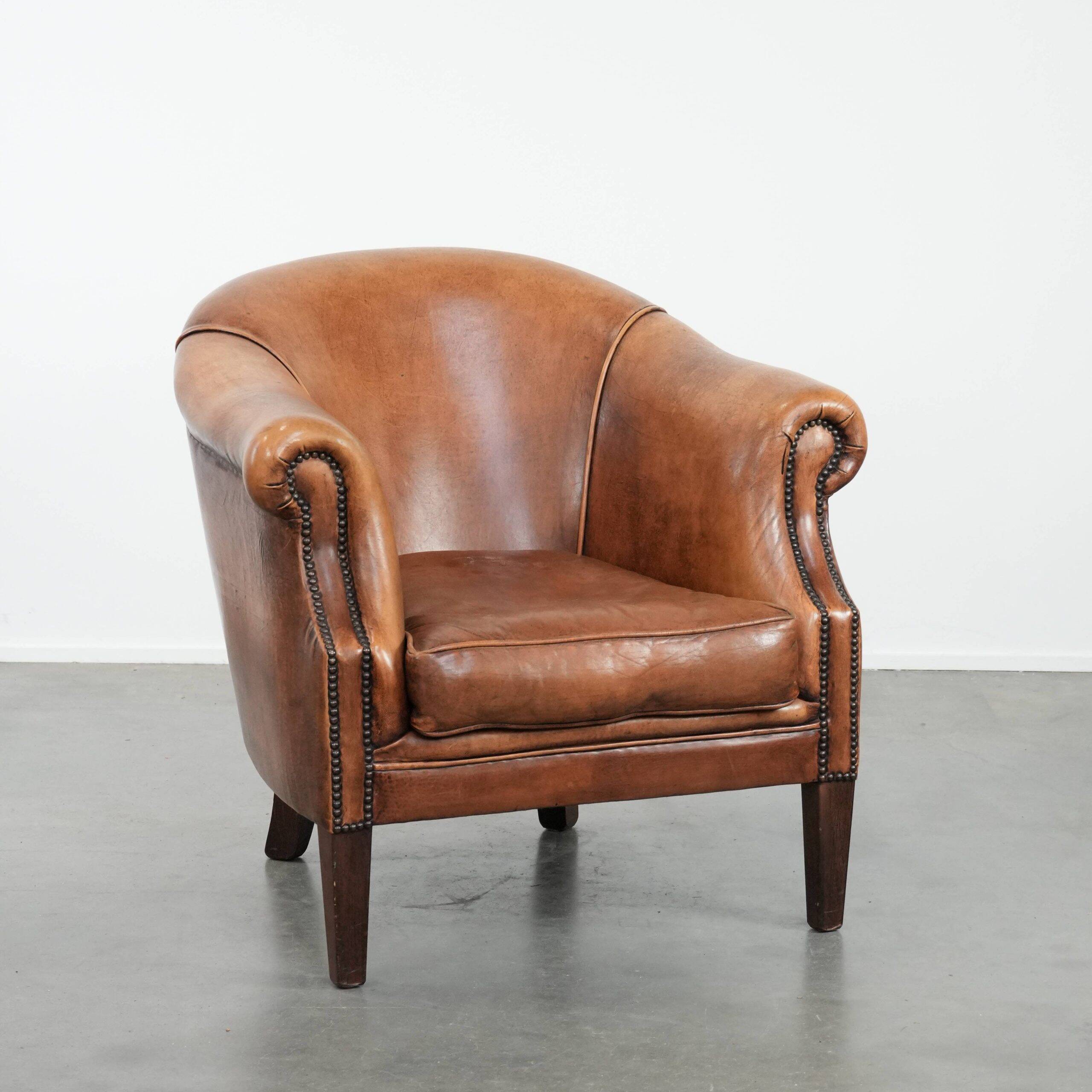 Sheepskin leather club chair with beautiful colours and comfortable seat
