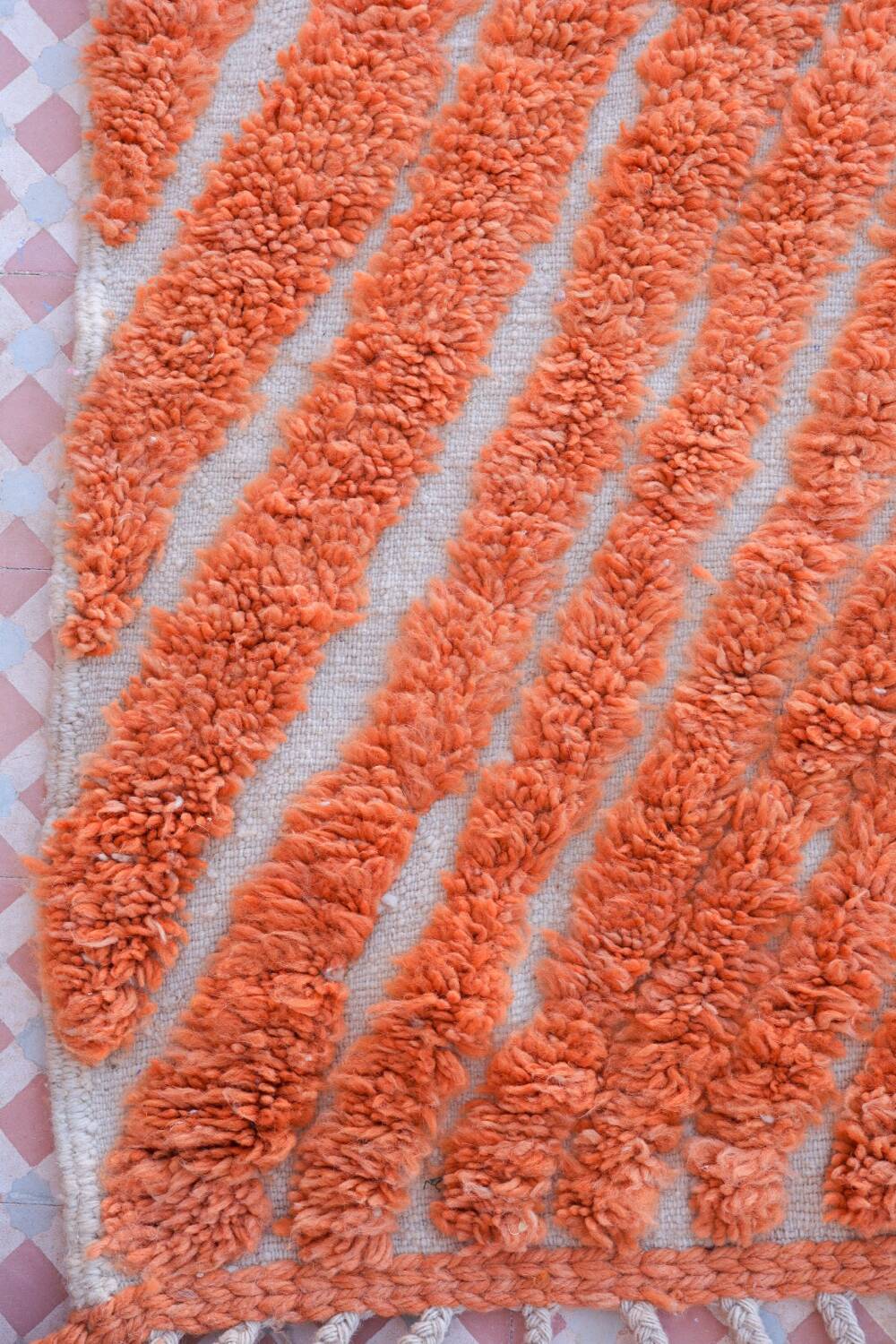 Modern peach orange blessed ouarain Berber rug