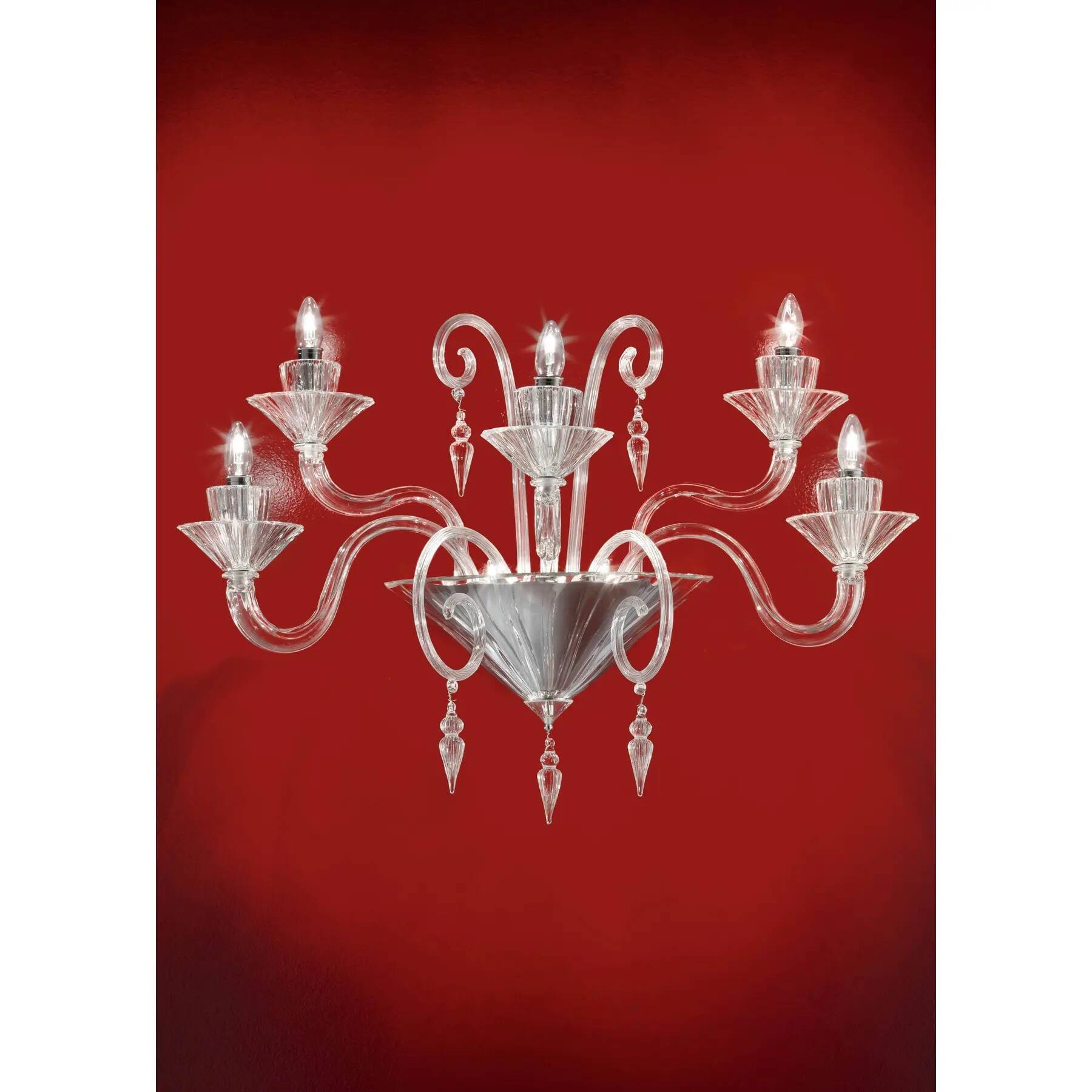 Statement Imperial Murano Glass “Rigadin” Wall Sconce in Transparent Glass