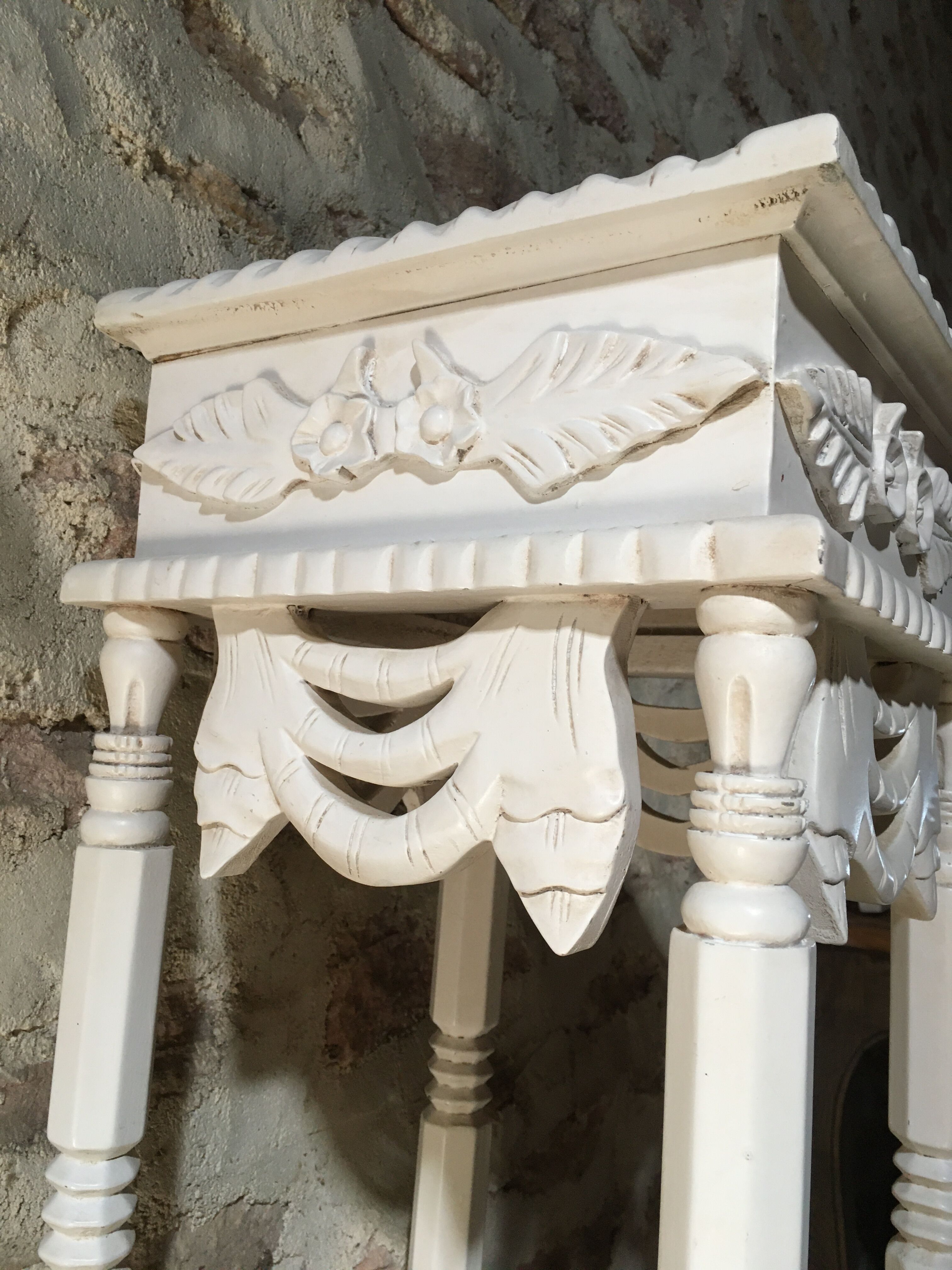 White patinated carved wooden harness