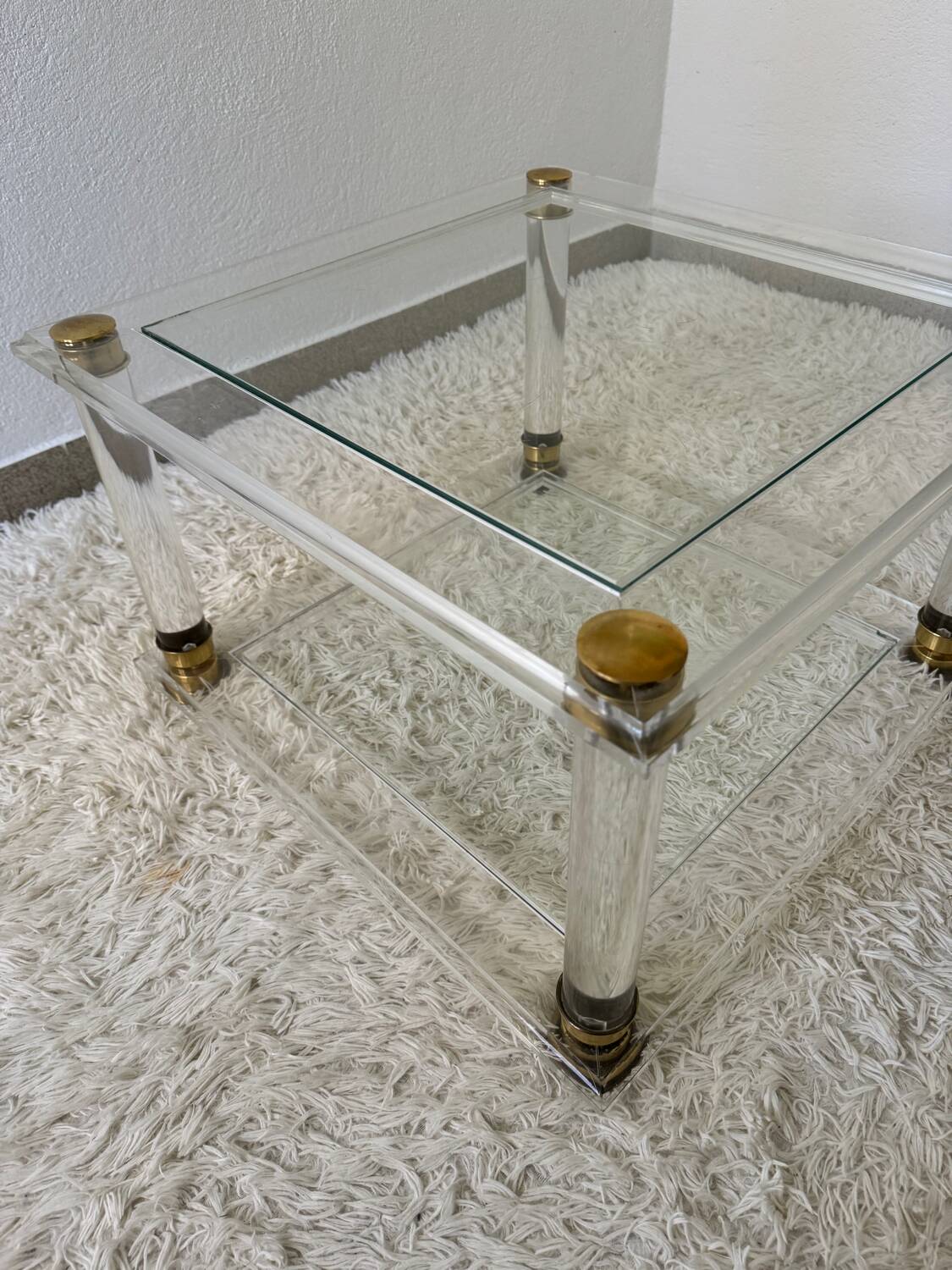 70s brass plexi coffee table