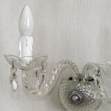 Pair of French vintage double crystal wall lights with barley twist glass arms.