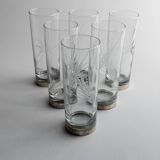 Silver Base Clear Glass Set of 6 - Italian 1960s Etched Wheat and Floral Design