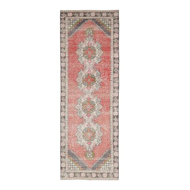 Vintage Turkish Oushak Handmade Wool Cotton Pink Runner 88x273