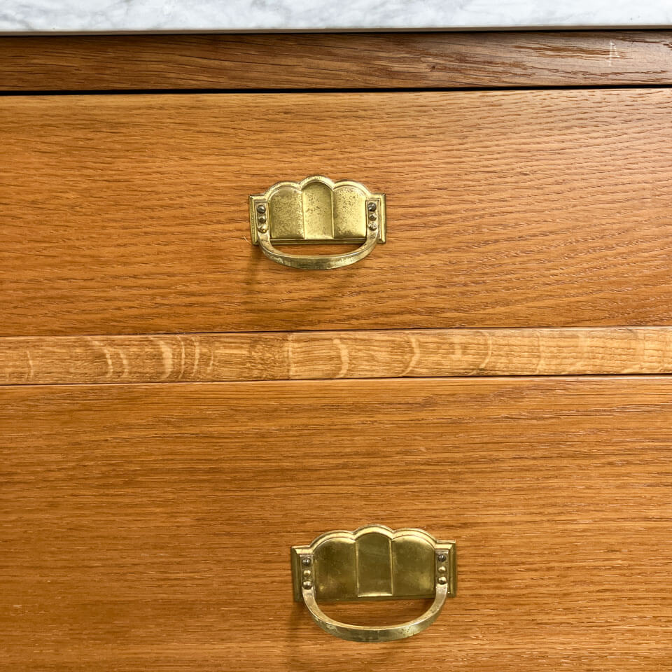 Art Nouveau chest of drawers, marble washstand and mirror top, oak, 1910s