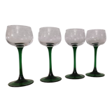 Set of 4 old green-stemmed wine glasses from Alsace Engraved vine decoration ARC cristal