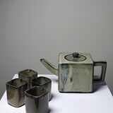 Chinese tea set in glazed terracotta, teapot and 4 cups, 1980s.