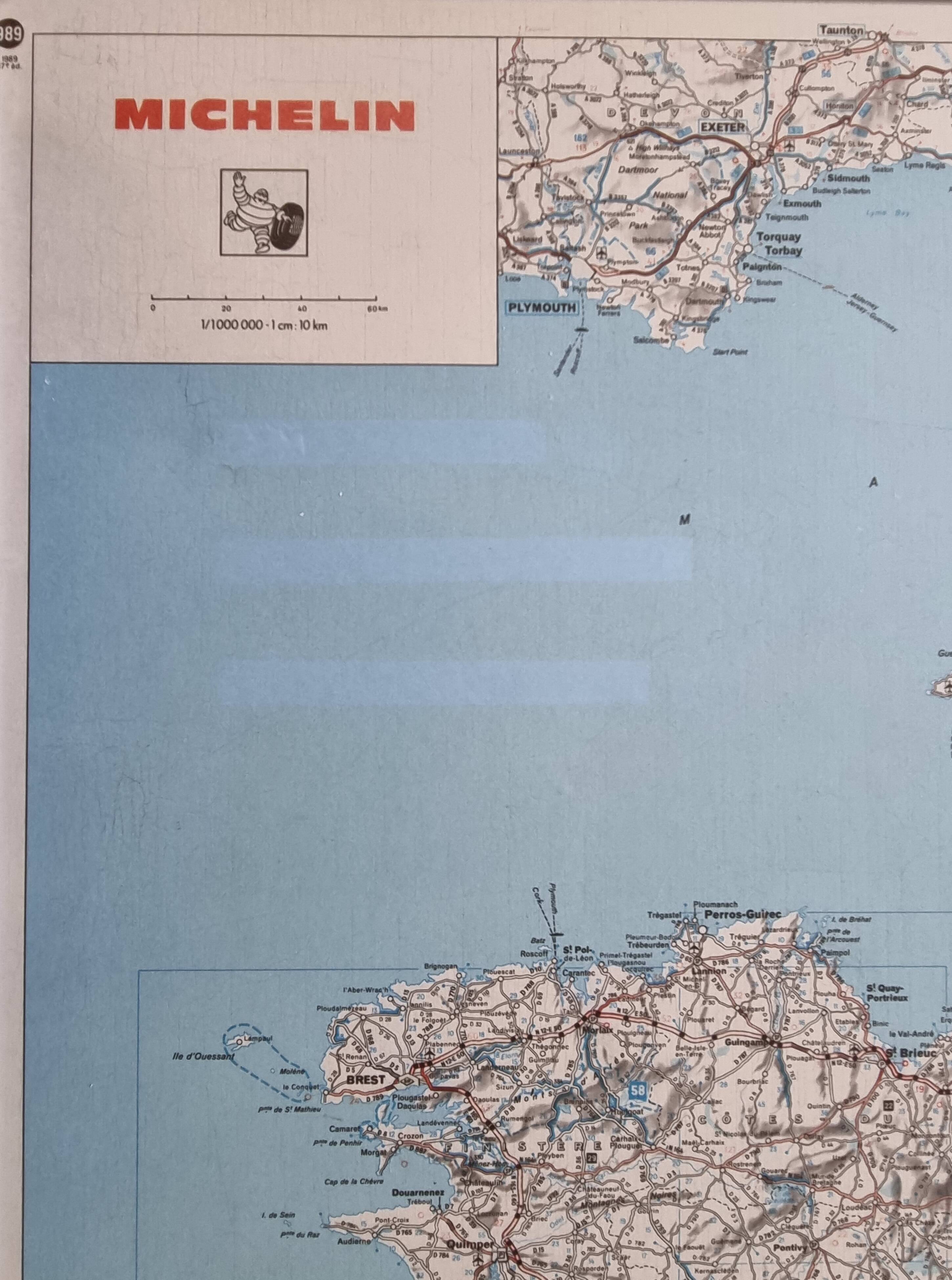 Framed vintage "Michelin" road map from the 80s, 111 cm x 100 cm