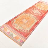 3x11 Tile Red Turkish Runner, Handmade Wool Runner Rug, 96x337Cm