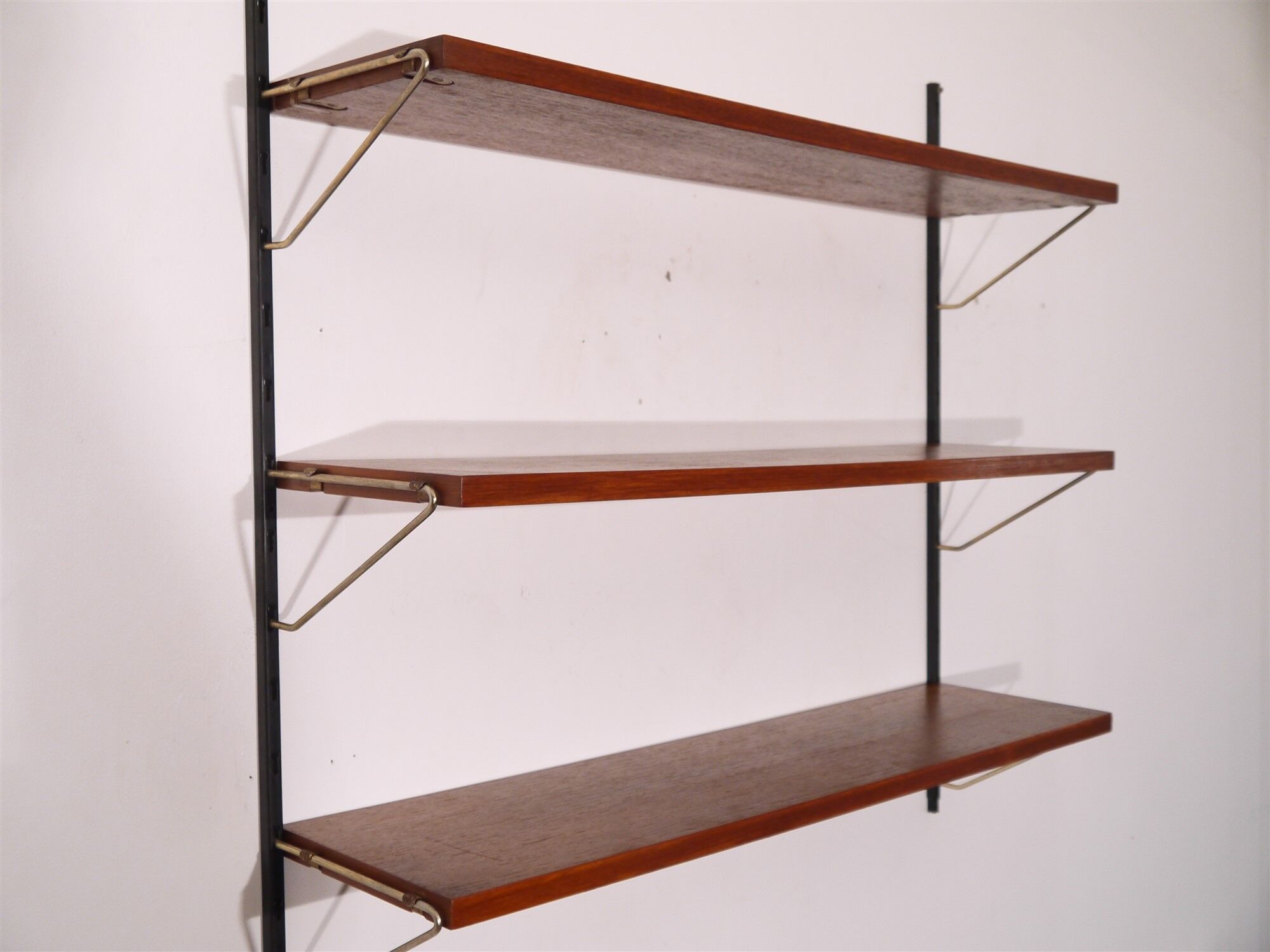 Scandinavian teak and brass metal shelf