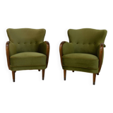 Danish art deco green velvet lounge chairs, 1940s. set of 2