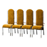 Ensemble de 4 chaises en métal velours jaune 1970 vintage modernisme