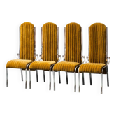 Ensemble de 4 chaises en métal velours jaune 1970 vintage modernisme