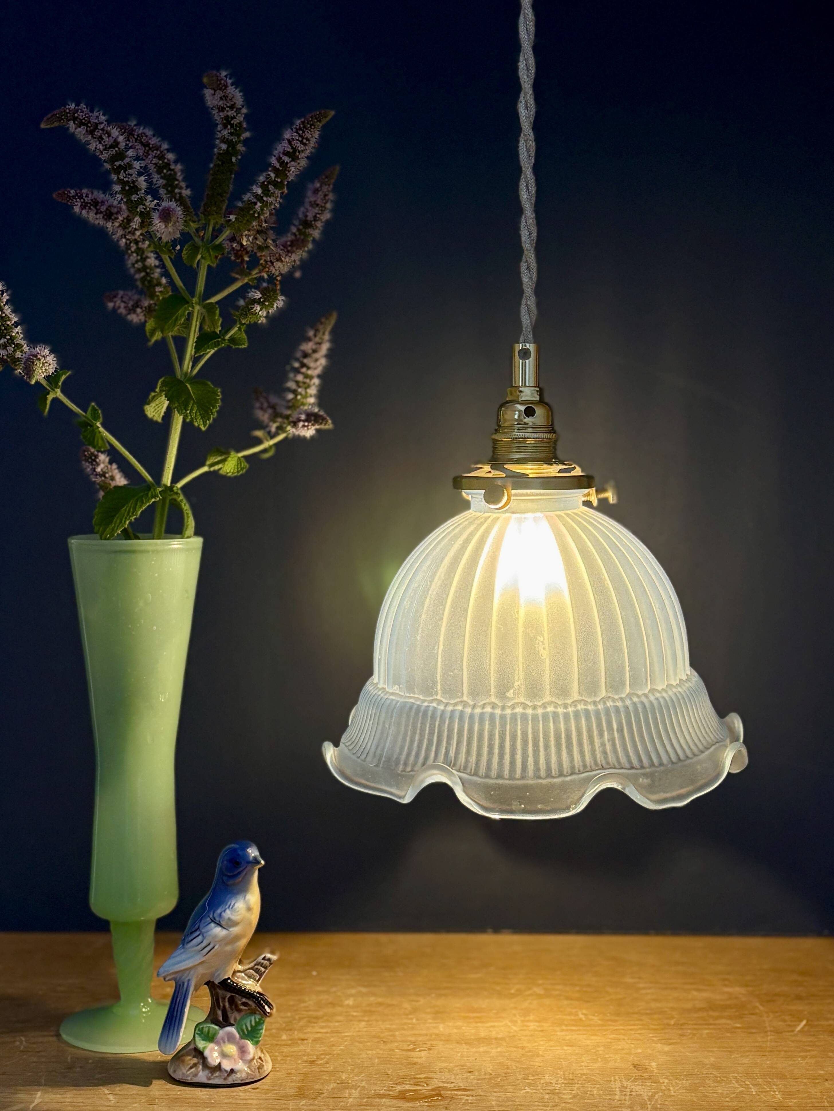 Vintage blue glass pendant light