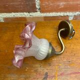 Antique Swan Neck Wall Lamp Gold Metal + Vintage Pink Glass Tulip
