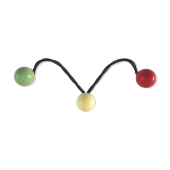 Porte manteaux vintage en métal 3 patères boules en bois