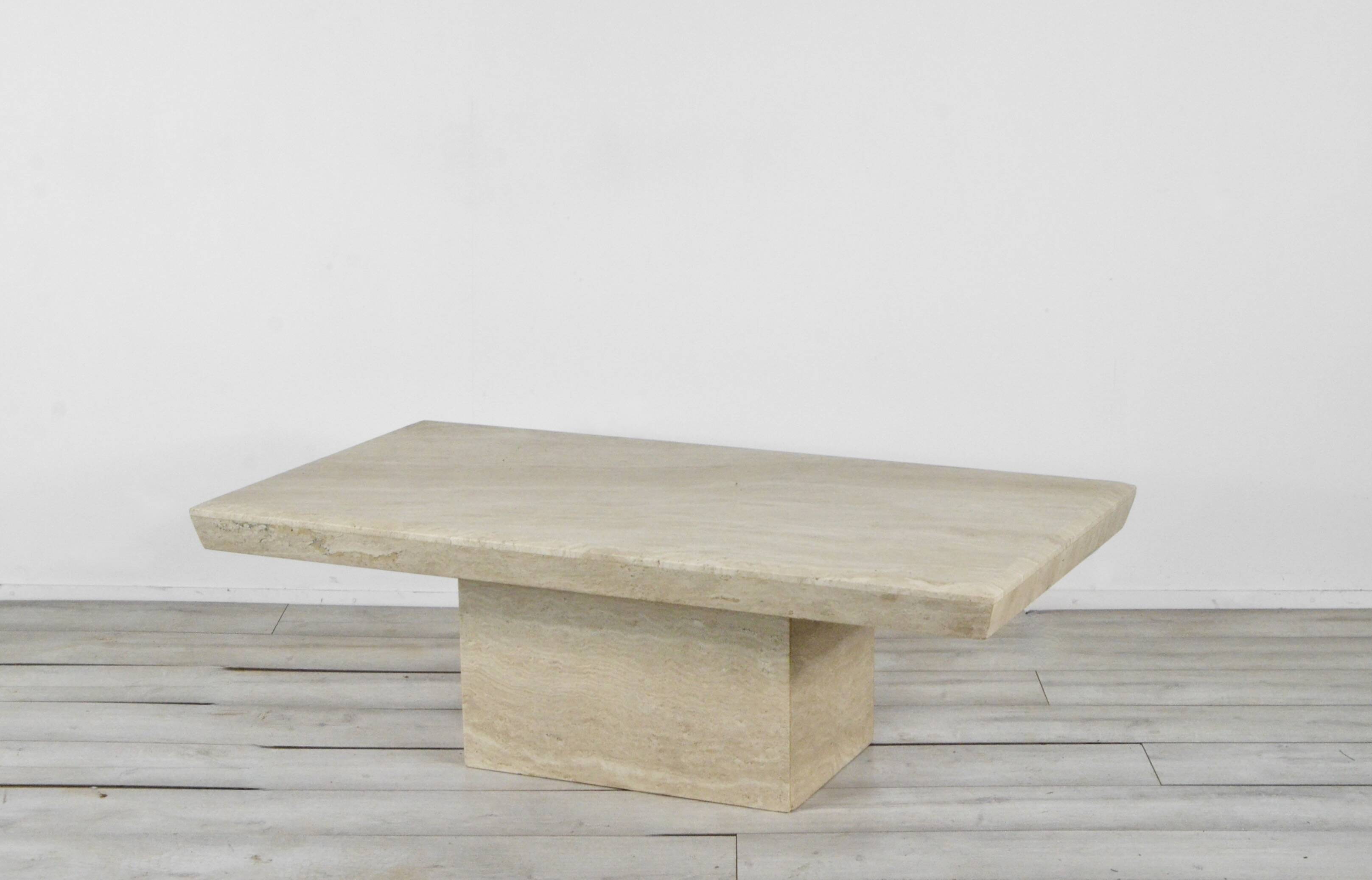 1970s Italian Travertine Minimalist Geometric Coffee Table. Vintage Modern