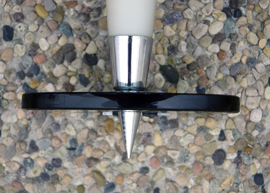 Set of two mid-century appliques in satin glass, crystal and chromed brass