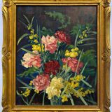 HSP painting "Bouquet of carnations and mimosas" 1934 by Victor RAMBAUD (1902-1996)