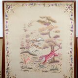 Important Set of Three Indochinese Silk Embroidered Tapestries